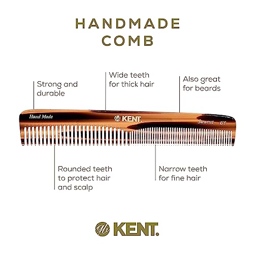 Kent 6T Fine Tooth and Wide Tooth Hair Comb, Handmade Styling Comb for Hair Care, Barber Combs, Beard Combs For Men, Styling Grooming for Men, Women and Kids