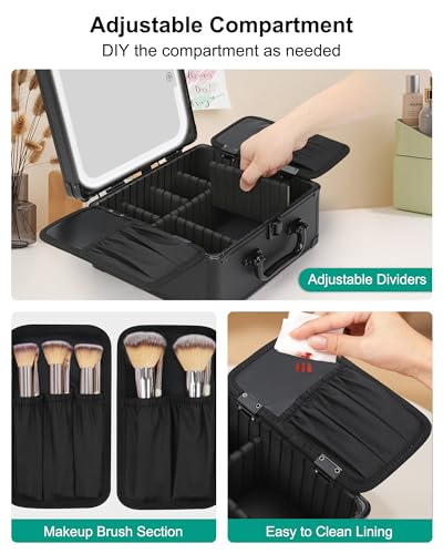 Relavel Small Personalized Makeup Bag with LED Mirror - Black Initial Travel Organizer
