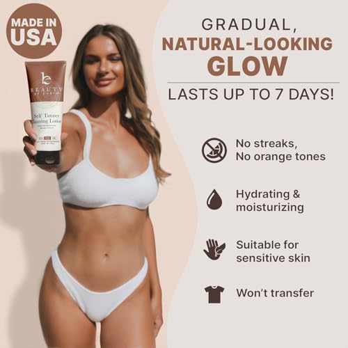 Beauty by Earth Self Tanner - USA Made with Natural & Organic Ingredients, Moisturizing Self Tanning Lotion with Aloe Vera & Coconut for a Natural Glow, Streak-Free Fake Tan, Medium to Dark