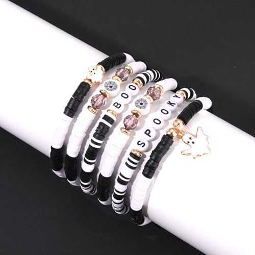 Halloween Headbands & Accessories - Jeweled Ghost Candy Corn Knotted Headband, Bracelets, Earrings & Hair Accessories for Women - Halloween Outfits (Pattern A)