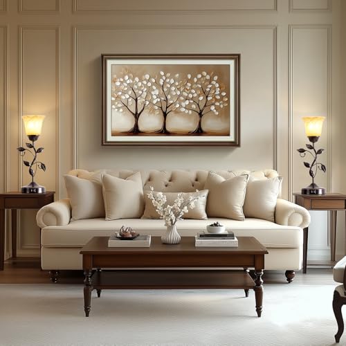 2 Pack Touch Vintage Bedroom Leaf Table Lamps with USB Ports - Bronze, Dimmable