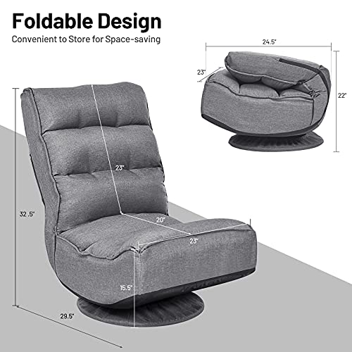 GIANTEX 360 Degree Swivel Gaming Chair Grey - Adjustable & Foldable Floor Seat