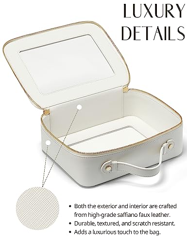 Large White Clear Makeup Case - Travel Toiletry Bag for Women, TSA Approved