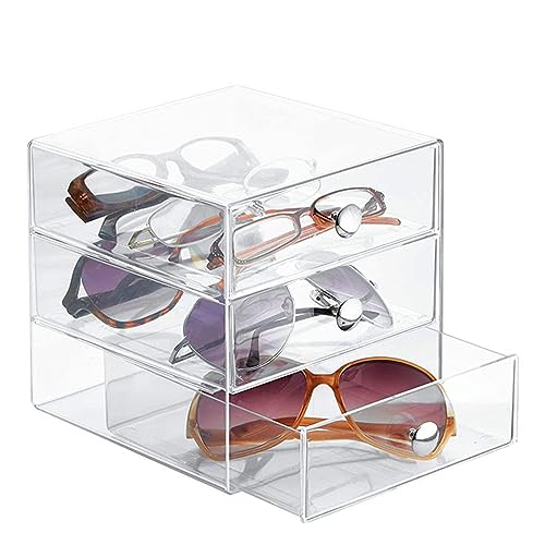 Makeup Drawer Organizer Box with 3 Acrylic Drawers - Silver Handle