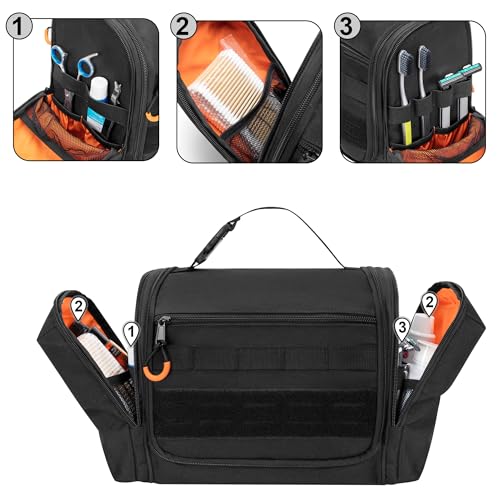 Men's Large Hanging Toiletry Bag with Multiple Compartments - Black