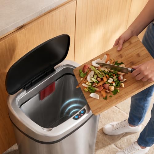 iTouchless Matte Silver 13-Gallon Sensor Trash Can with AC Adapter & Odor Filter