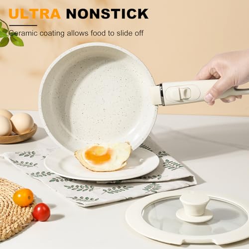 20PCS Non-Stick Ceramic Cookware Set with Detachable Handles - Oven & Induction Compatible