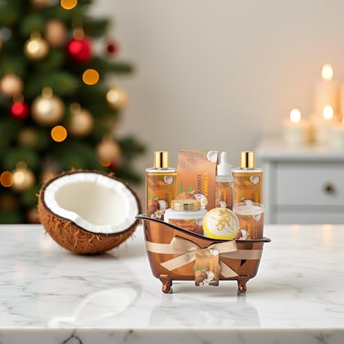 Luxury Spa Gift Basket for Women - Coconut & Vanilla Bath Set with Candles & Body Lotion