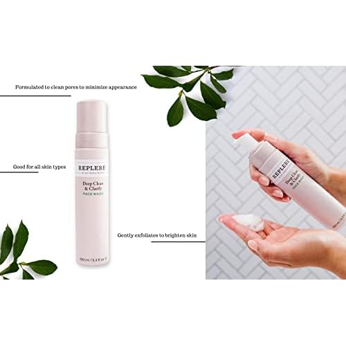 Replere Deep Clean & Clarify ? Luxury Gentle Exfoliating Face Wash with Coffea Arabica, Green Tea & Vitamins A & E ? Hydrating Foaming Cleanser for Women, Smooths & Brightens Skin ? 3.3 fl oz