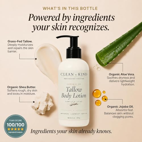 Vanilla Tallow Body Lotion Pack of 2 - 8 oz Natural Moisturizer for Sensitive Skin