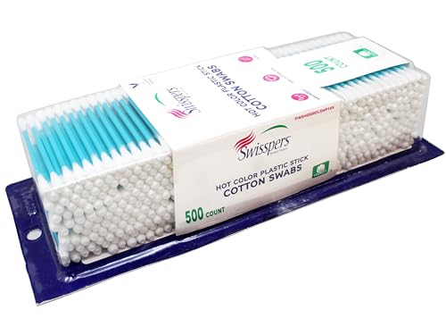 Swisspers Hot Color Cotton Swabs - 100% Cotton Tips, Vibrant Plastic Sticks, 500 Pack