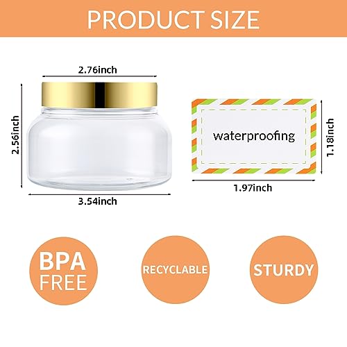 Gold Lid 8oz Plastic Container Set - Waterproof Labels for Body Scrubs & Cosmetics - 24 Pack