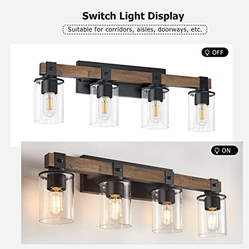 DUJAHMLAND Antique Wood Farmhouse Vanity Light Fixture, 4-Light Wall Sconce for Bathroom/Kitchen