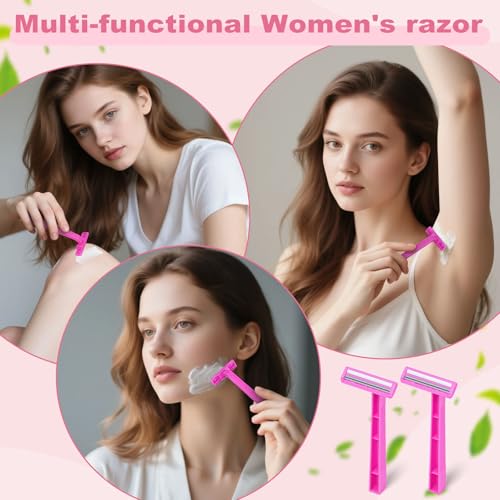 Women's Disposable Razors Individually Wrapped Twin Blade,Disposable Razors Women Bulk with Clear Safety Cap for Men Women Camping Traveling Home Bathing Hotel (pink, pack of 200)
