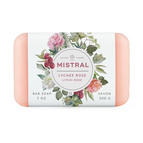 Mistral Lychee Rose French Triple-Milled Bar Soap - 2 x 7 oz, Vegan Natural Skin Care