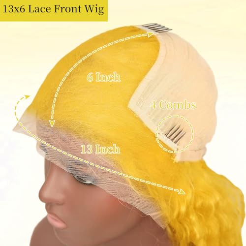 Yellow Lace Front Wig 13x6 Human Hair Body Wave 22 Inch with Natural Hairline
