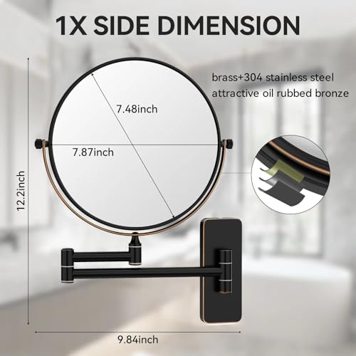Nicesail Orb 1X/10X Magnifying Makeup Mirrors for Wall Mounted Makeup Mirror 8 Inch, Double-Sided 10x Magnifying Mirror Wall Mount, Oil Rubbed Bronze (8 Inch, 10X)