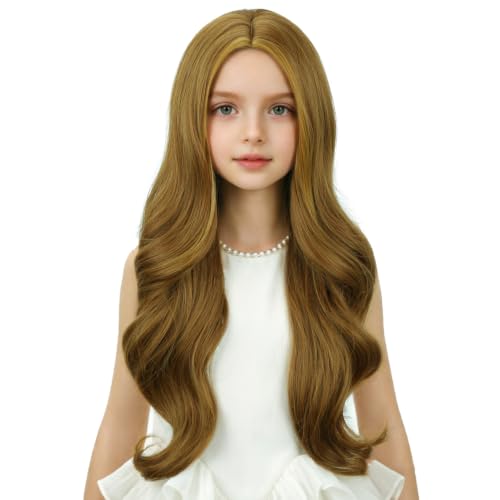 Child Ash Blonde Wavy Curly Wig for Kids - Long Synthetic Heat-Resistant Wigs with Cap
