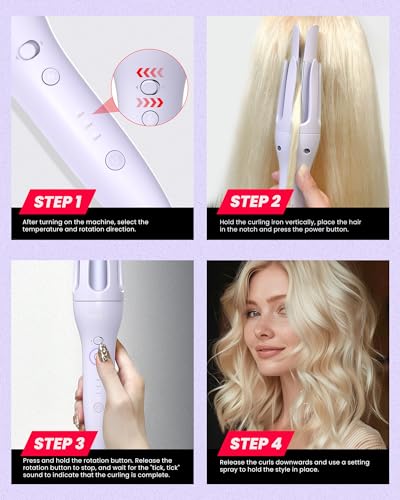 Automatic Hair Curling Iron Wand with Dual Voltage & Ceramic Coating, 3 Temp Settings