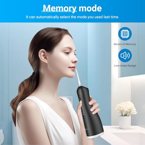 R REVA Black Portable Water Flosser for Teeth 4 Modes Cordless Oral Irrigator