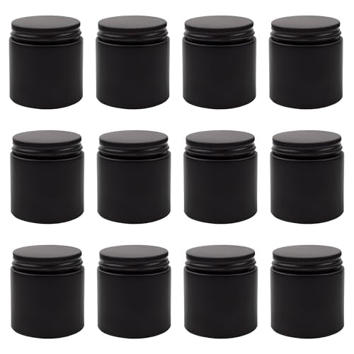 Black Coated Glass Cosmetic Jars 4oz Pack of 12 with Black Metal Lids