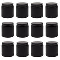 Black Coated Glass Cosmetic Jars 4oz Pack of 12 with Black Metal Lids
