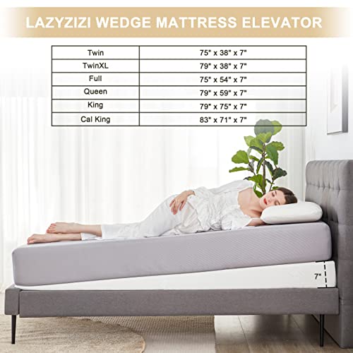 Lazyzizi 7-Inch Wedge Mattress Elevator for GERD Snoring & Reflux Relief