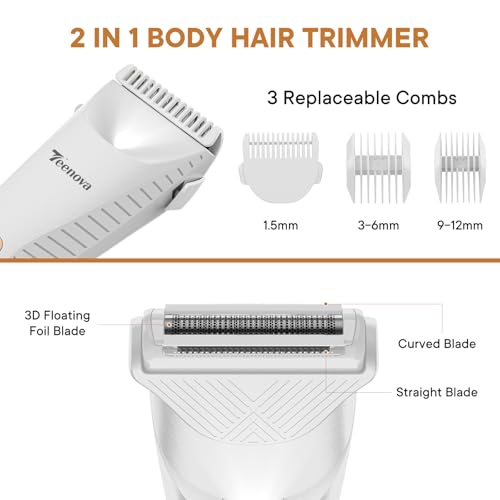 TEENOVA White 2-in-1 Body & Groin Hair Trimmer for Men - Waterproof, Cordless with LED