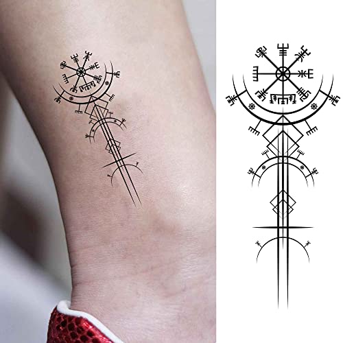 6 Sheets Temporary Tattoos for Women Adults Ancient Viking Art Deco Vegvisir Navigation Compass Temporary tattoo for Men for Woman Neck