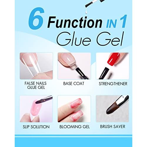 Gelike EC Medium Square Soft Gel Full Cover Tips Kit with 6 in 1 Nail Glue Gel