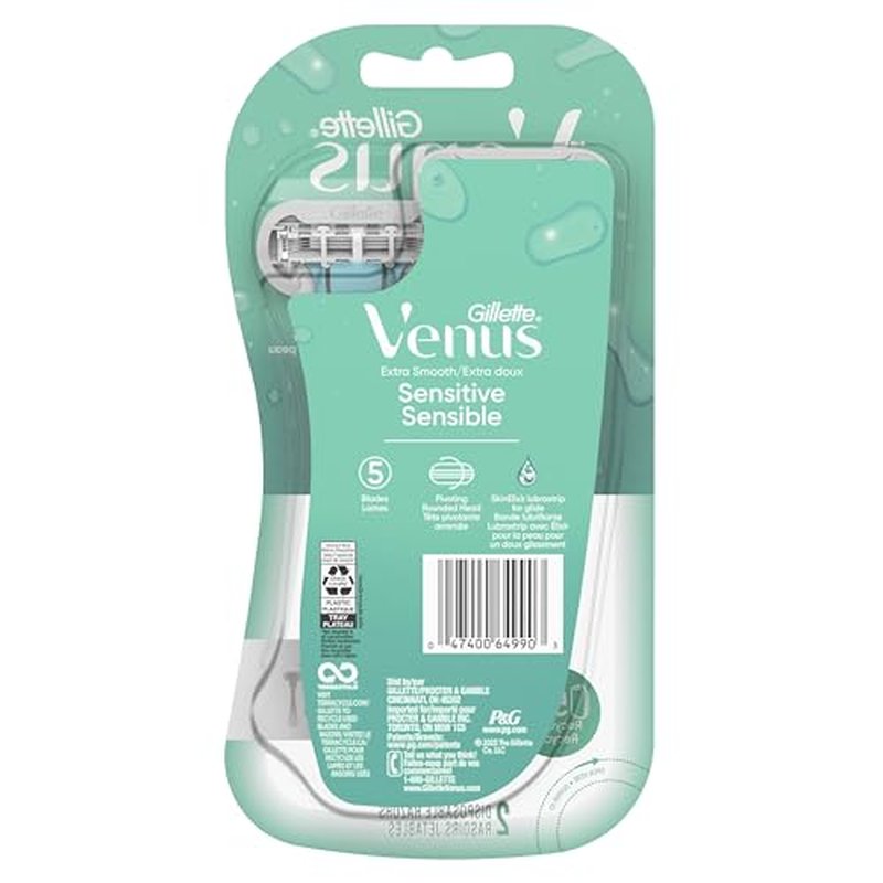 Gillette Venus Extra Smooth Sensitive Razor for Women | Disposable | For Sensitive Skin | 2 Count | Pack of 2