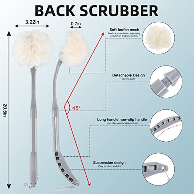 Loofah on a Stick, 20.5¡± Shower Sponge Loofah Back Scrubber, Exfoliation and Improved Skin Health, Back Loofah for Shower for Men Women