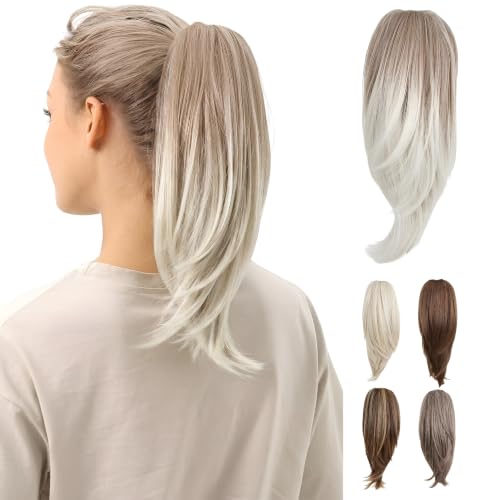 Straight Ponytail Hair Extension 15 Inch Beach Blonde Claw Clip-In Synthetic Hair