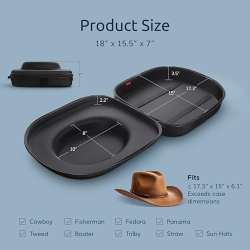 Large Hard Shell Cowboy Hat Travel Case Holds 2 Hats - Black