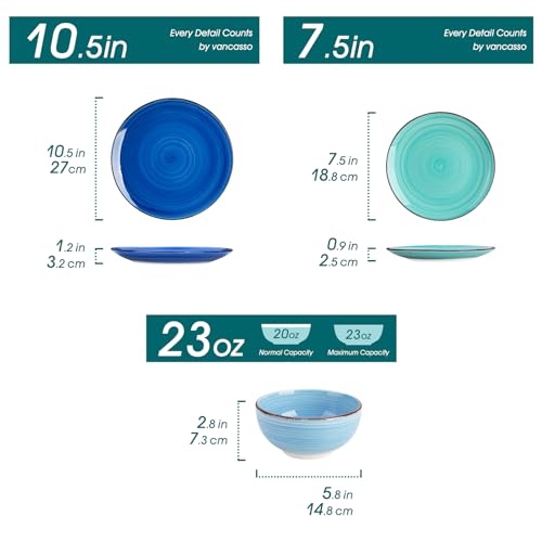 Vancasso Bonita Blue Dinnerware Set for 6 - 18 Pieces Plates & Bowls