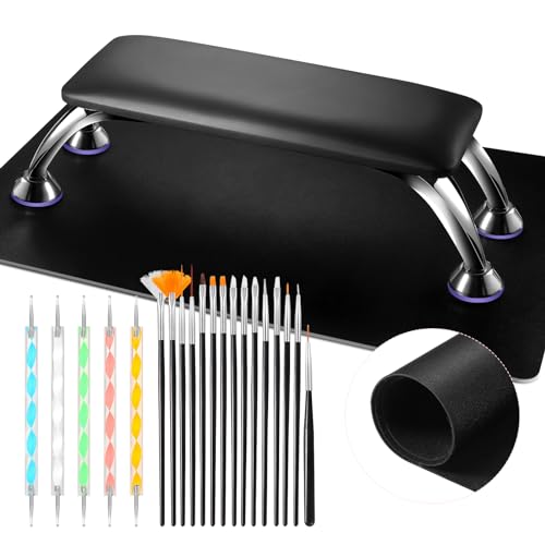 Black Microfiber Leather Nail Arm Rest for Tech, Removable Hand Support with Tools