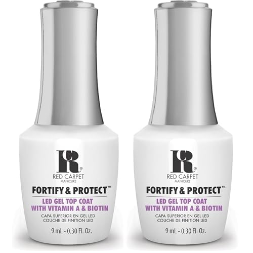 RC Red Carpet Manicure Fortify & Protect LED Gel Top Coat ? High Shine Top with Vitamin A & Biotin, Long-Lasting, Strengthens Nails, No Chipping or Peeling (0.3 Fl Oz) (Pack of 2)