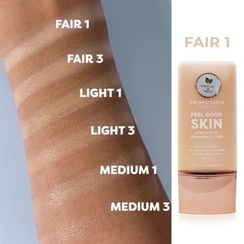 Profusion Cosmetics Lightweight Liquid Foundation for a Flawless and Elegant Radiance, Breathable Makeup that Improves Uneven Skin Tone, Vegan & Cruelty-Free - Fair 1