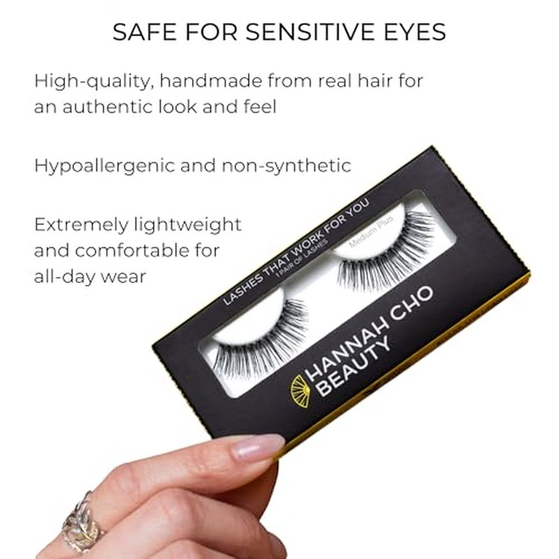 Best False Lashes for Hooded Eyes - Natural Real Hair Strip Eyelashes - Weightless Comfortable Practical - Medium Plus Style - Hannah Cho Beauty