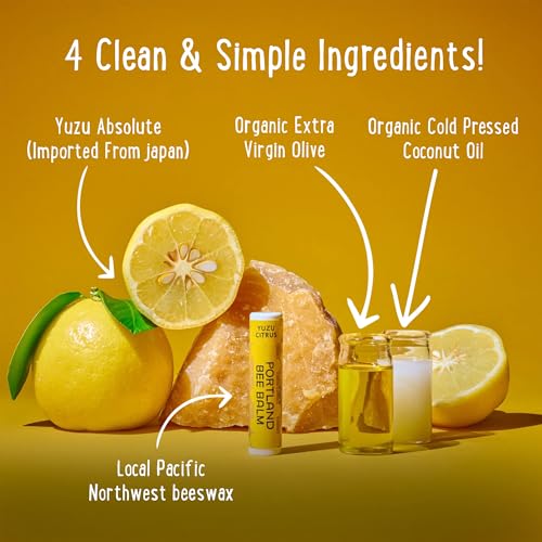 All Natural Handmade Beeswax Lip Balm with Organic Coconut & Olive Oil - Yuzu Citrus - 9 Pack