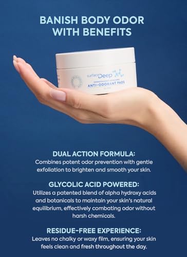 Anti-Odor Skin Care Pads with Glycolic Acid - Deodorant & Exfoliant, 50 Count
