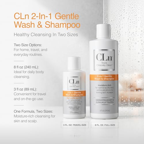 CLn 2-in-1 Gentle Hydrating Body Wash & Clarifying Shampoo - 3 fl oz, Fragrance-Free, Paraben-Free, Sensitive Skin & Oily Hair Care (Variation of THIS listing)
