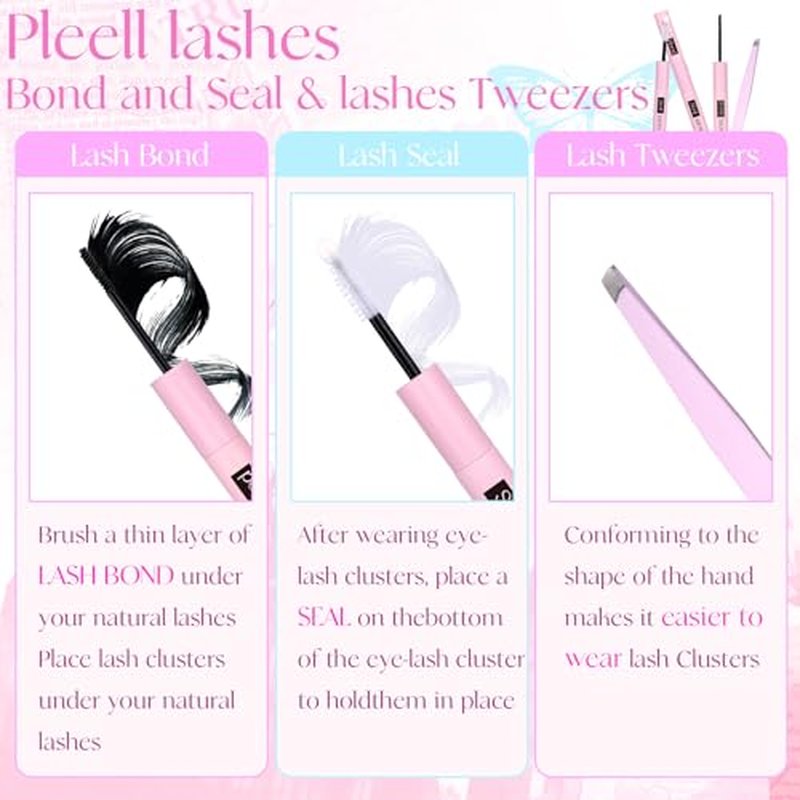 Fluff Lash Clusters Kit Wispy Lash Extension Kit 10-18MM Natural Lashes Clusters 180PCS Cluster Eyelash Extensions with Lash Bond and Seal and Lash Applicator DIY Eyelash Extension Kit by Pleell