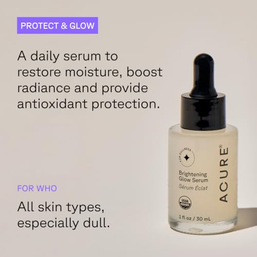 Acure Brightening Glow Serum 1 Fl Oz - Anti-Aging Face Serum, Vegan & Hydrating