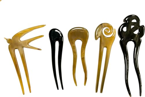 Set of 5 Buffalo Horn Hair Sticks for Women - Handcrafted Hair Accessories