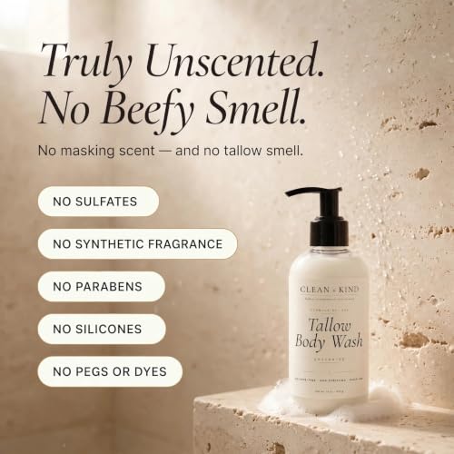 Unscented Grass-Fed Tallow Body Wash for Sensitive Skin - Sulfate-Free