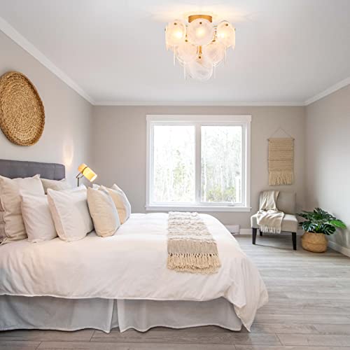 VANZARLA Gold Modern Flush Mount Glass Ceiling Light Fixture for Bedroom Kitchen Hallway
