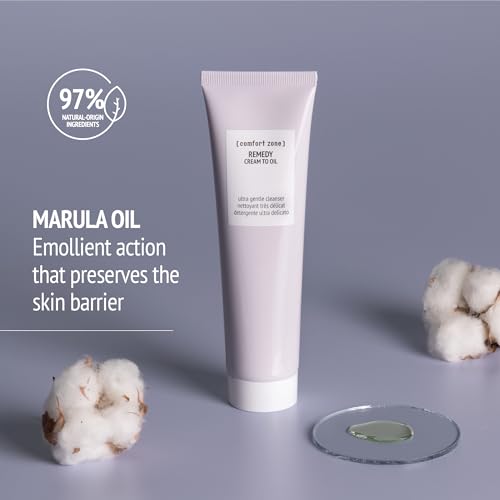 [ comfort zone ] Remedy Cream To Oil Cleanser, Soothing Nourishing Face Wash, Ultra Gentle, Fragrance Free, Marula Oil, Clean Beauty, Made in Italy, Sensitive & Redness Prone Skin, 5.07 Fl Oz