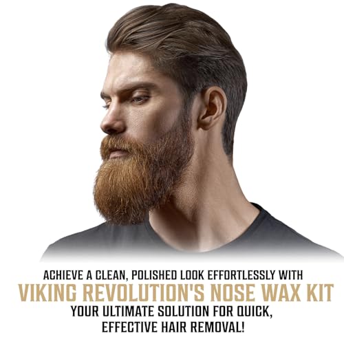Viking Revolution Nose Hair Waxing Kit for Men - Quick Kit Men with 24 Wax Sticks - Nose Hair Wax Kit Includes Mustache Sticker Guard and Post-Wax Calming Wipes with Aloe Vera (3.5 oz)
