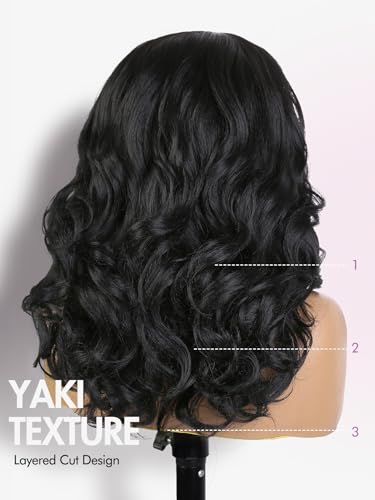 WIGER Black Yaki Curly V Part Synthetic Wig Layered U Part Half Hair Extension